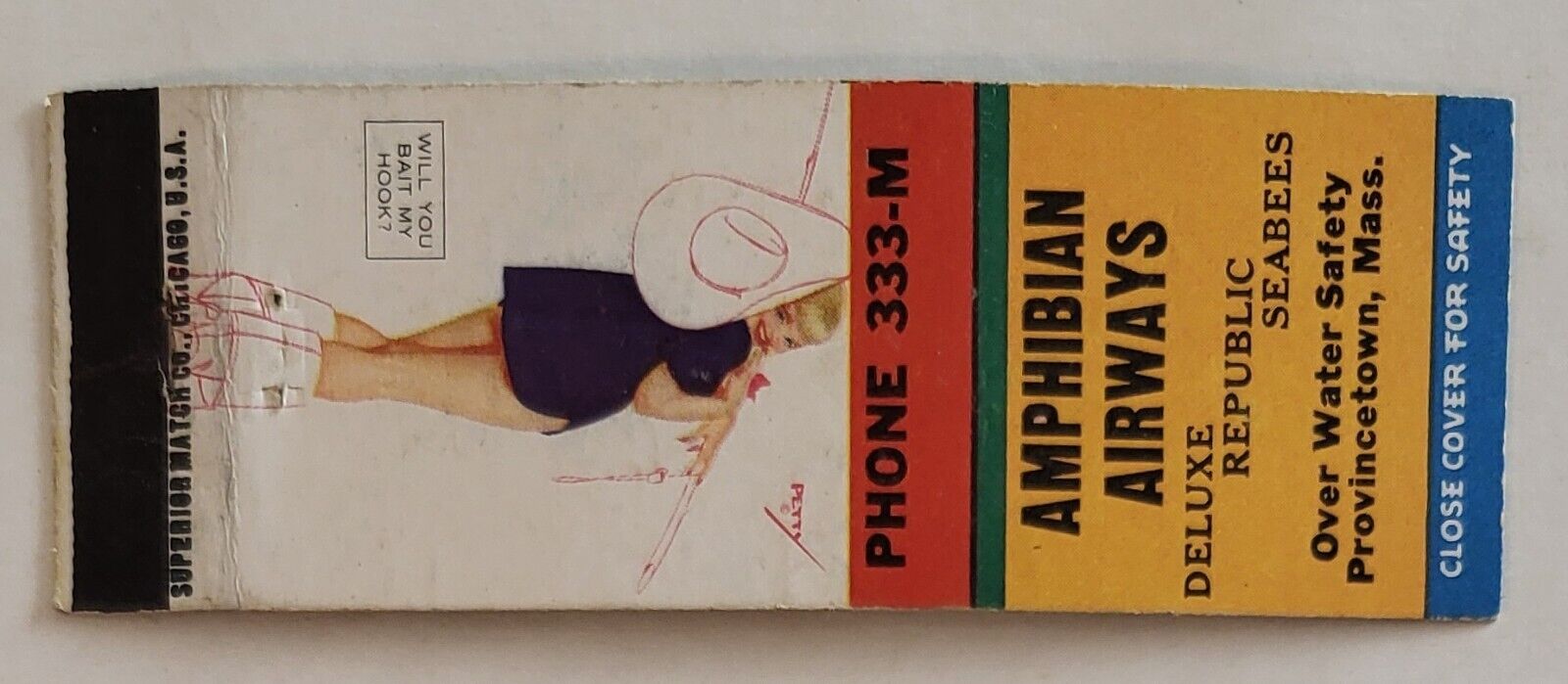 Vintage Matchbook Cover....Amphibian Airways of Provincetown, Massachusetts 