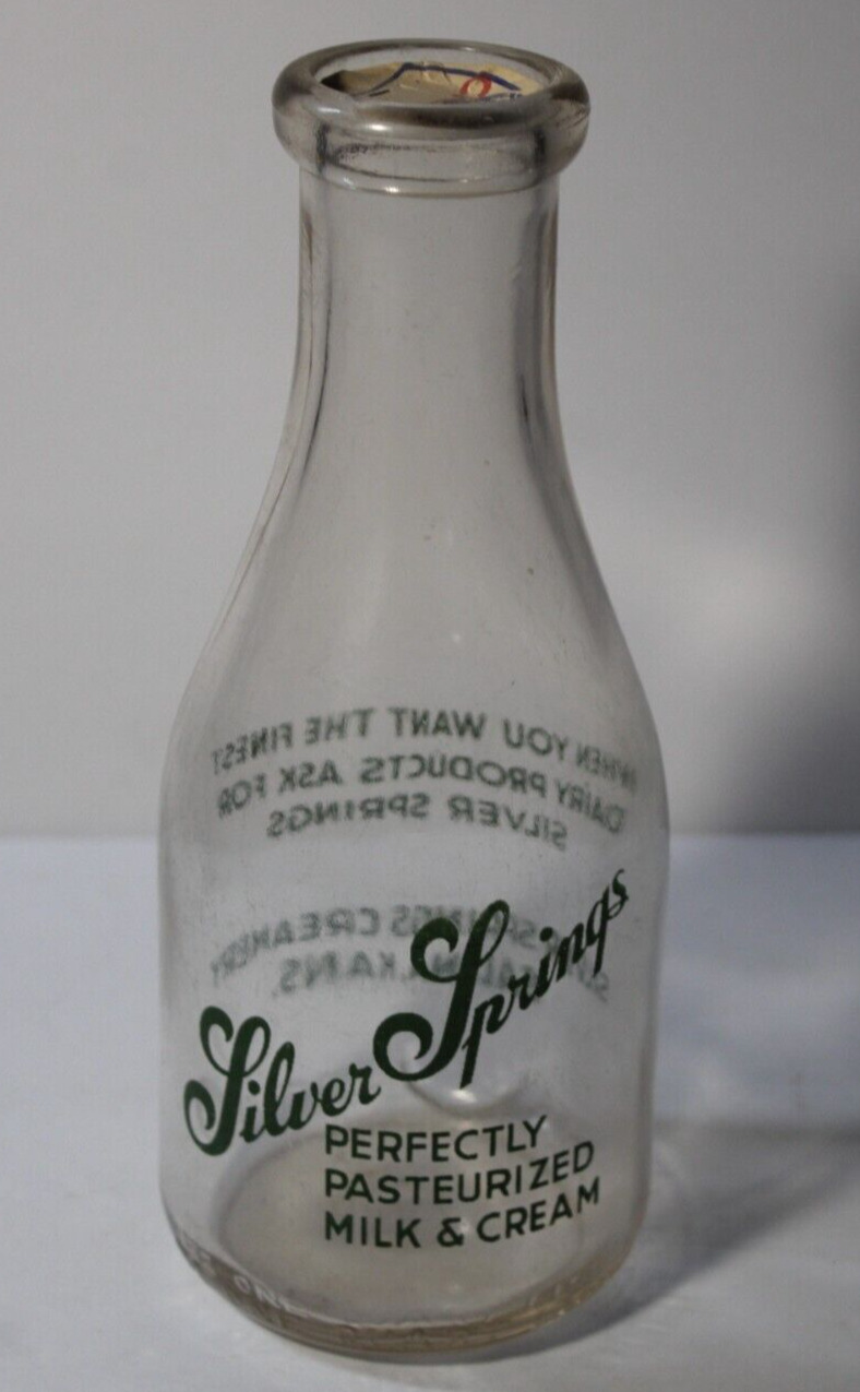 1940s Vintage Silver Springs Creamery Salina Kansas MILK BOTTLE Green Pyroglaze