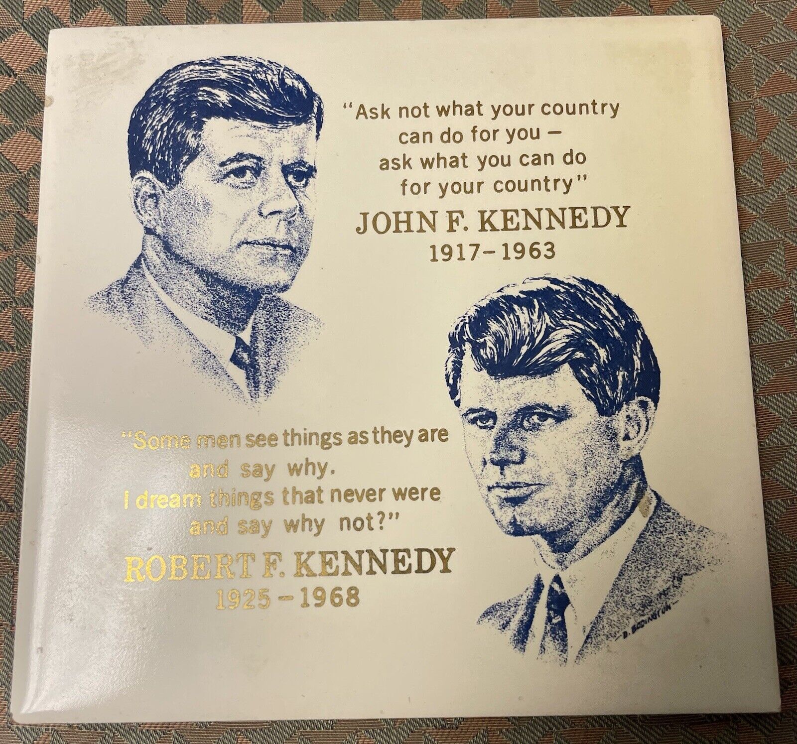 Vintage John F. Kennedy and Robert F. Kennedy Ceramic Tile Plaque