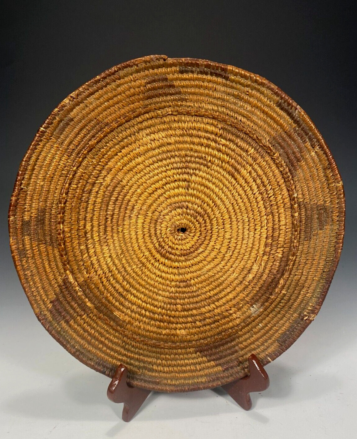 Apache Polychrome Basketry Footed Tray w/ Arrowhead decor ca 19-20th century