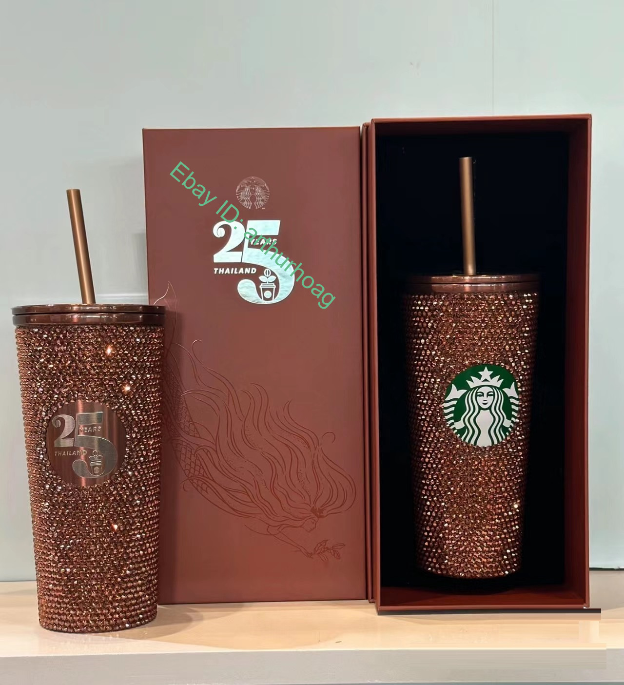 Starbucks Thailand Copper Crystal Rhinestone 25th Anniversary Tumbler 16oz Cup