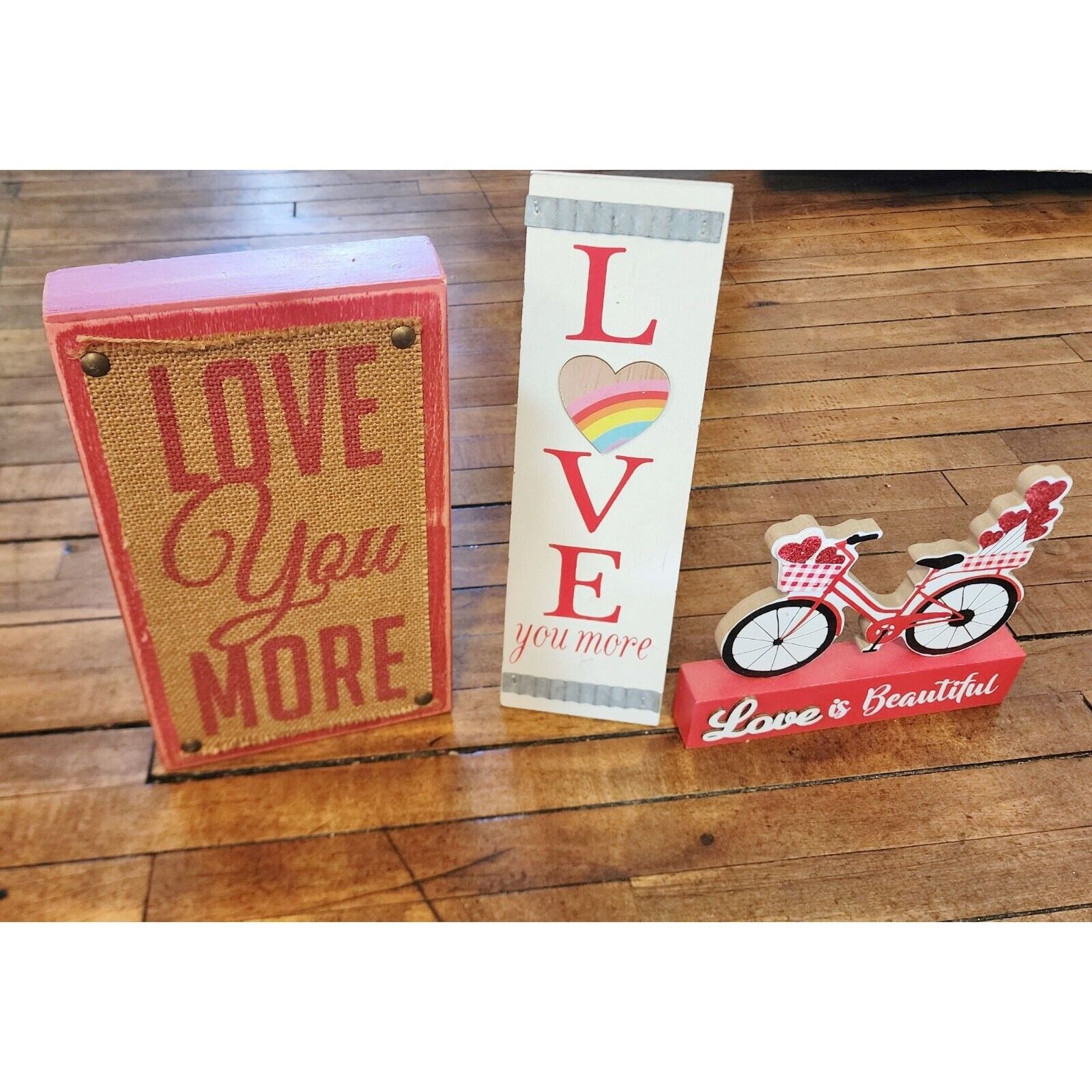 Valentine\'s Day Love-Themed Rustic Wooden Signs 3 pc Lot Love is Beautiful
