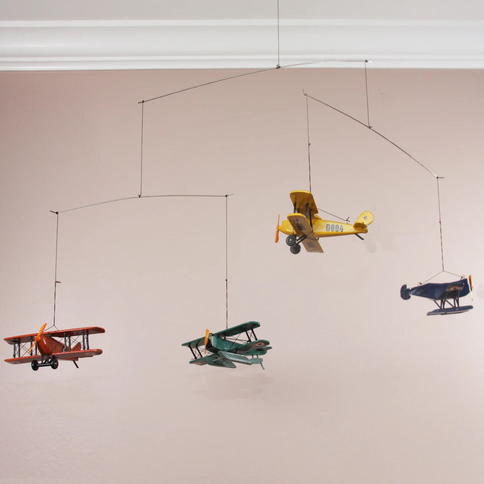 1920s Biplane Wooden Mobile - Colorful Handcrafted Nursery & Office Decor