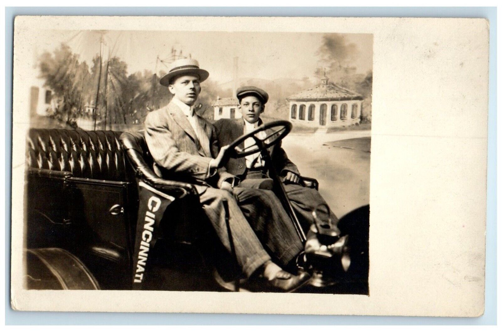c1910's Boys Riding Car Cincinnati Ohio OH RPPC Photo Unposted Antique Postcard
