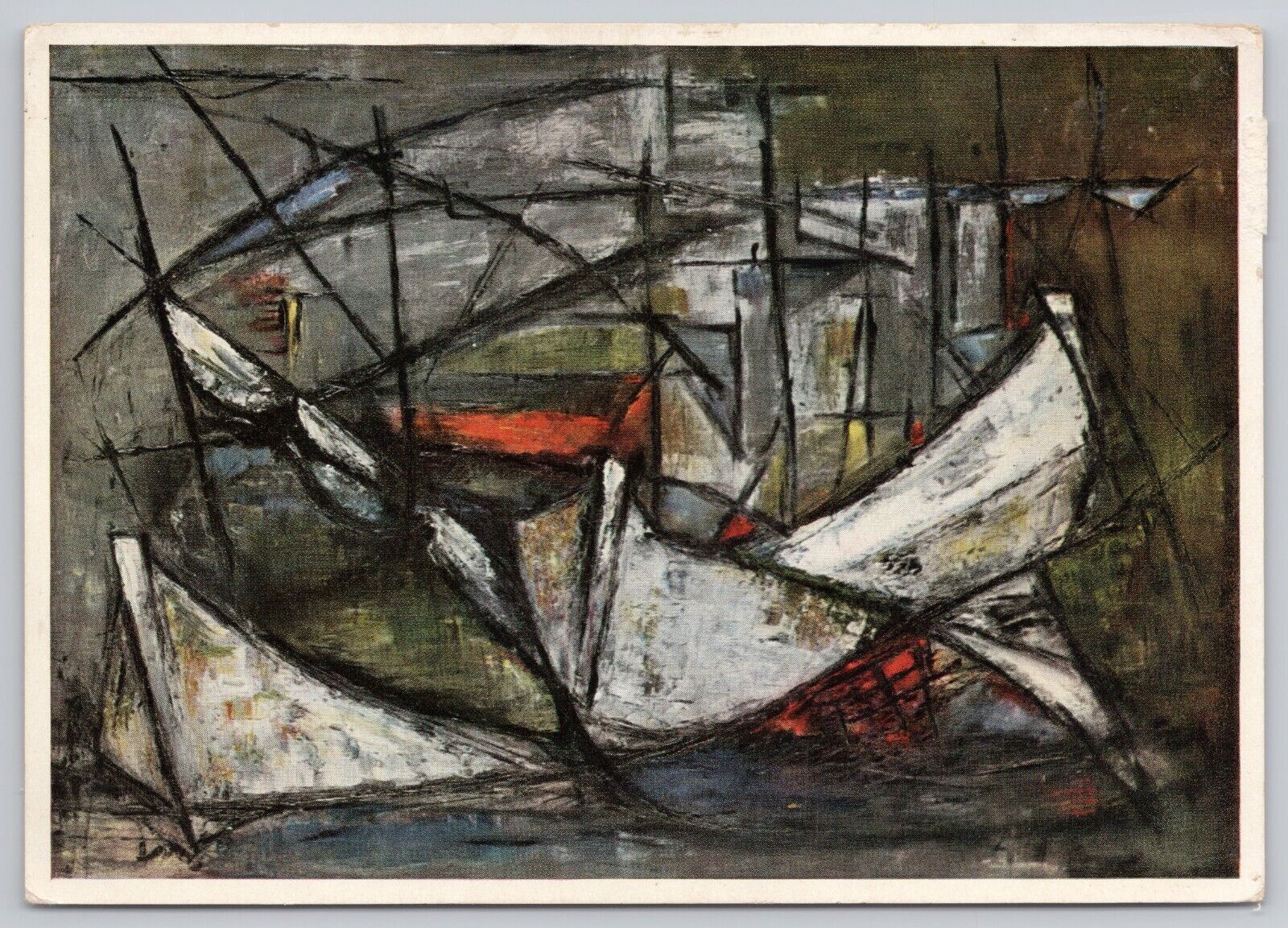 Marine Boats Painting Abstract Art by Rosy Fernandez-Diaz RARE, Vintage Postcard