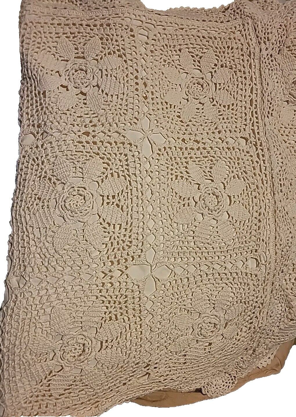 Pair 80s Cottage Farmhouse Hand Crocheted  100% Cotton Standard Pillow Sham