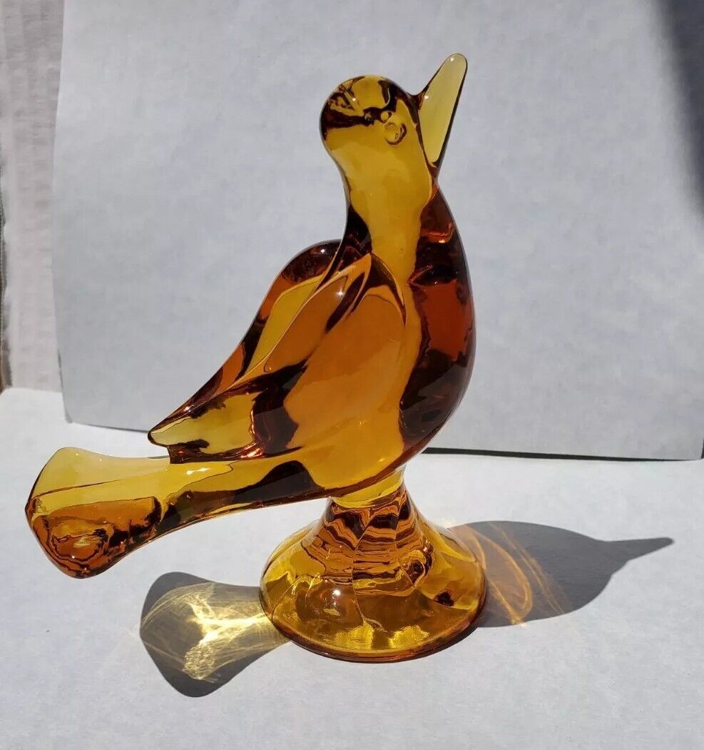 Vintage Amber Viking Glass Orange Robin Bird Figurine MCM Art Glass