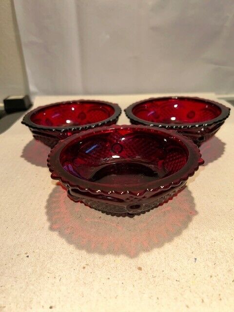 3 Vintage Avon 1876 Cape Cod Ruby Dessert Bowls - GPSA