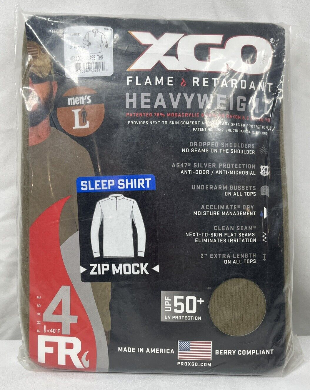 XGO Tan Heavyweight Sleep Shirt Zip Mock 1/4 Zip Phase 4 Men's Size Large - NEW