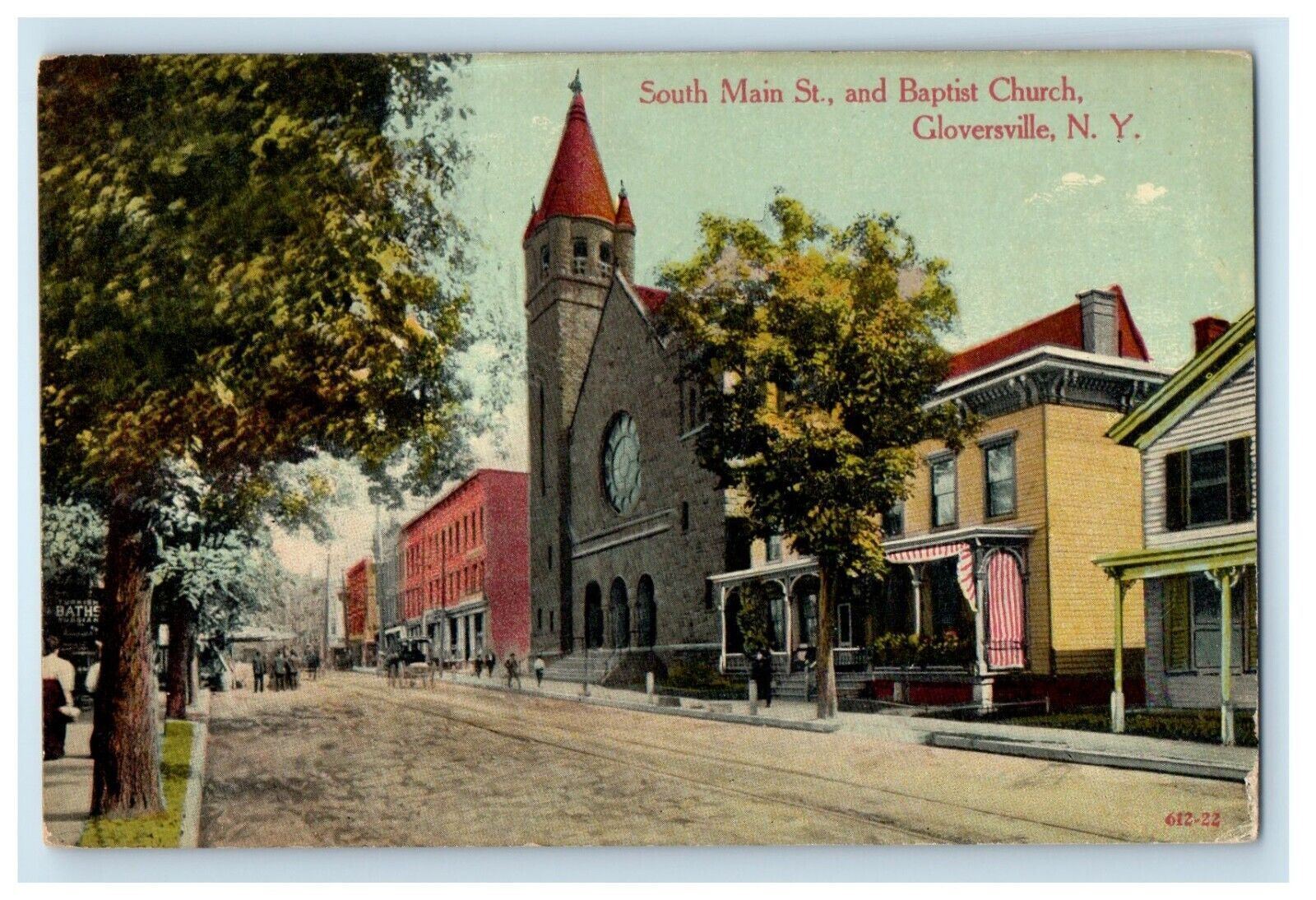 c1910\'s South Main Street And Baptist Church Gloversville NY Antique Postcard