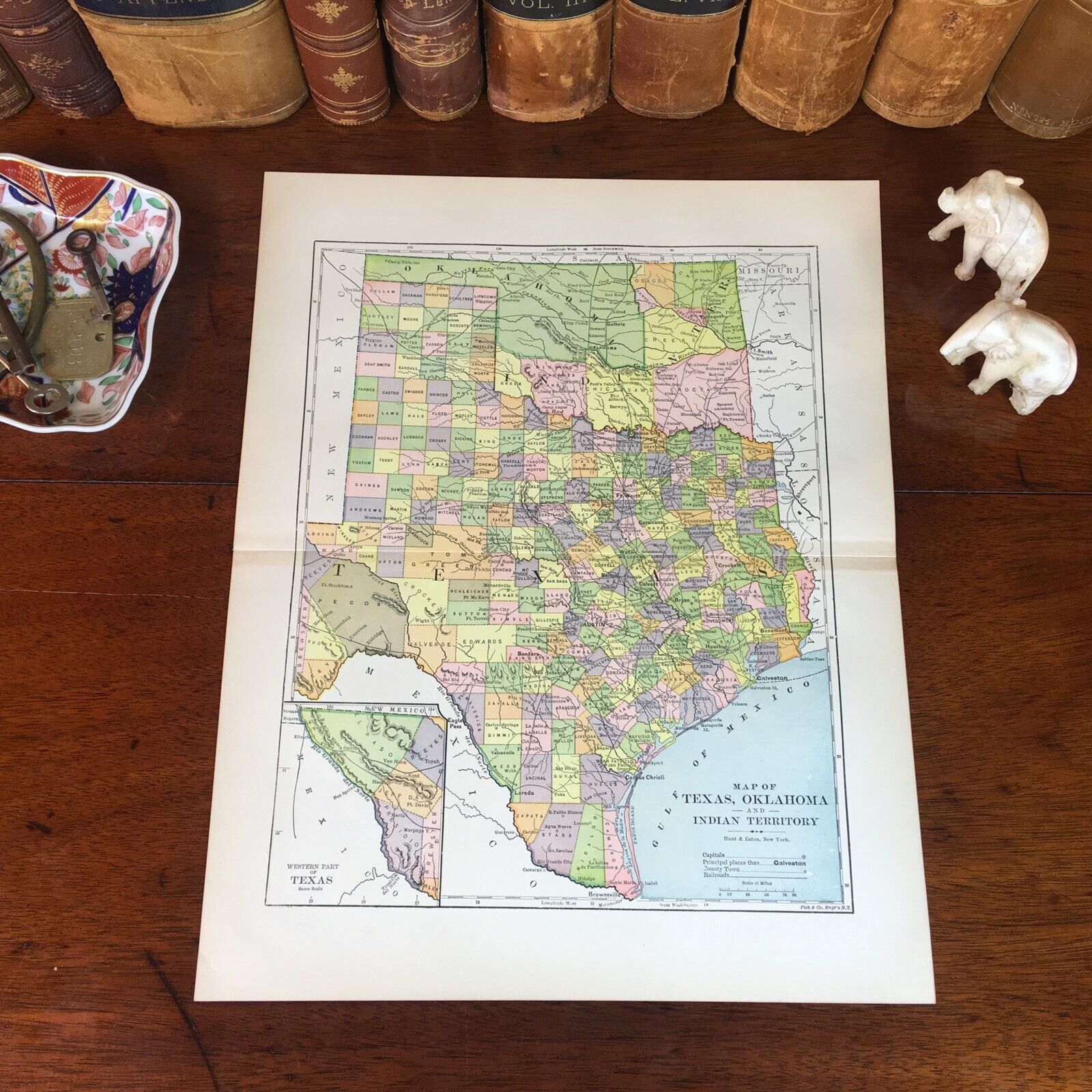 Original 1890 Antique Map TEXAS INDIAN TERRITORY Garland Waco Tyler Brownsville