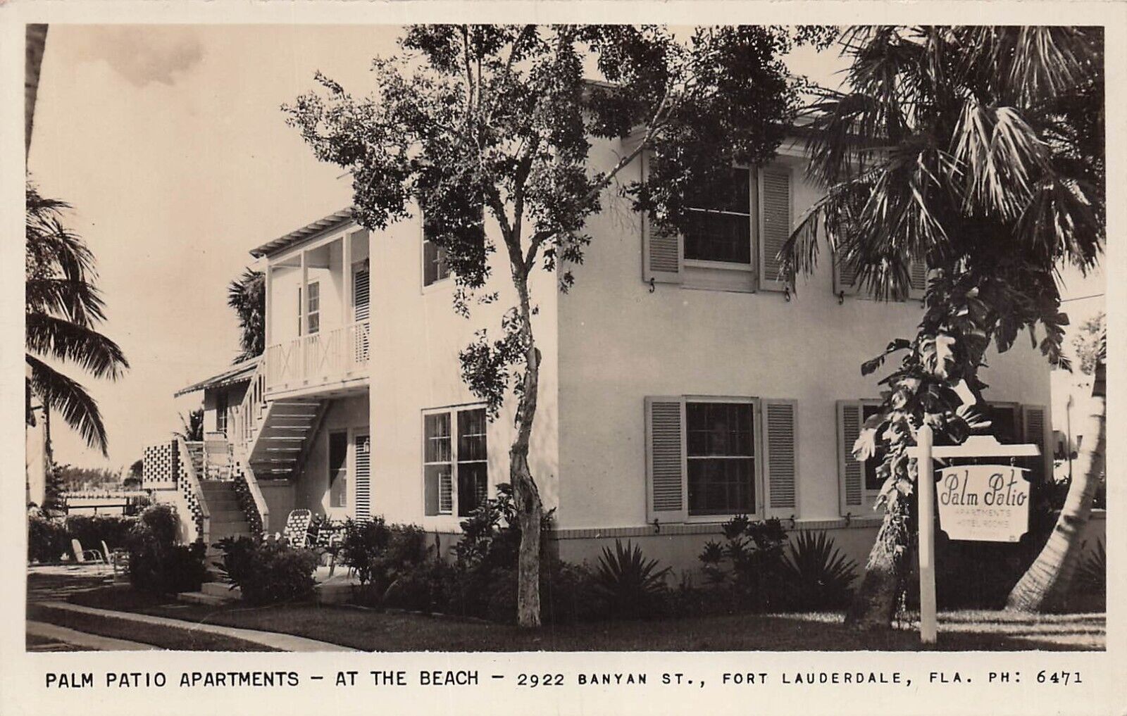 RPPC Fort Lauderdale Florida Palm Patio Apartments Banyan St Photo Postcard E48