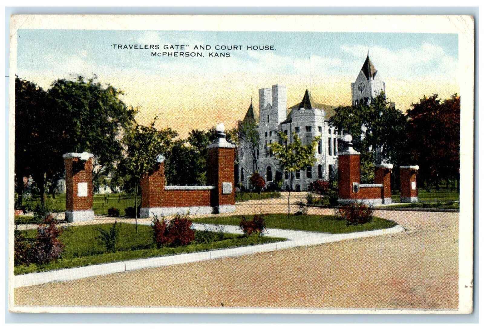 1924 Scenic View Travelers Gate Court House McPherson Kansas KS Antique Postcard