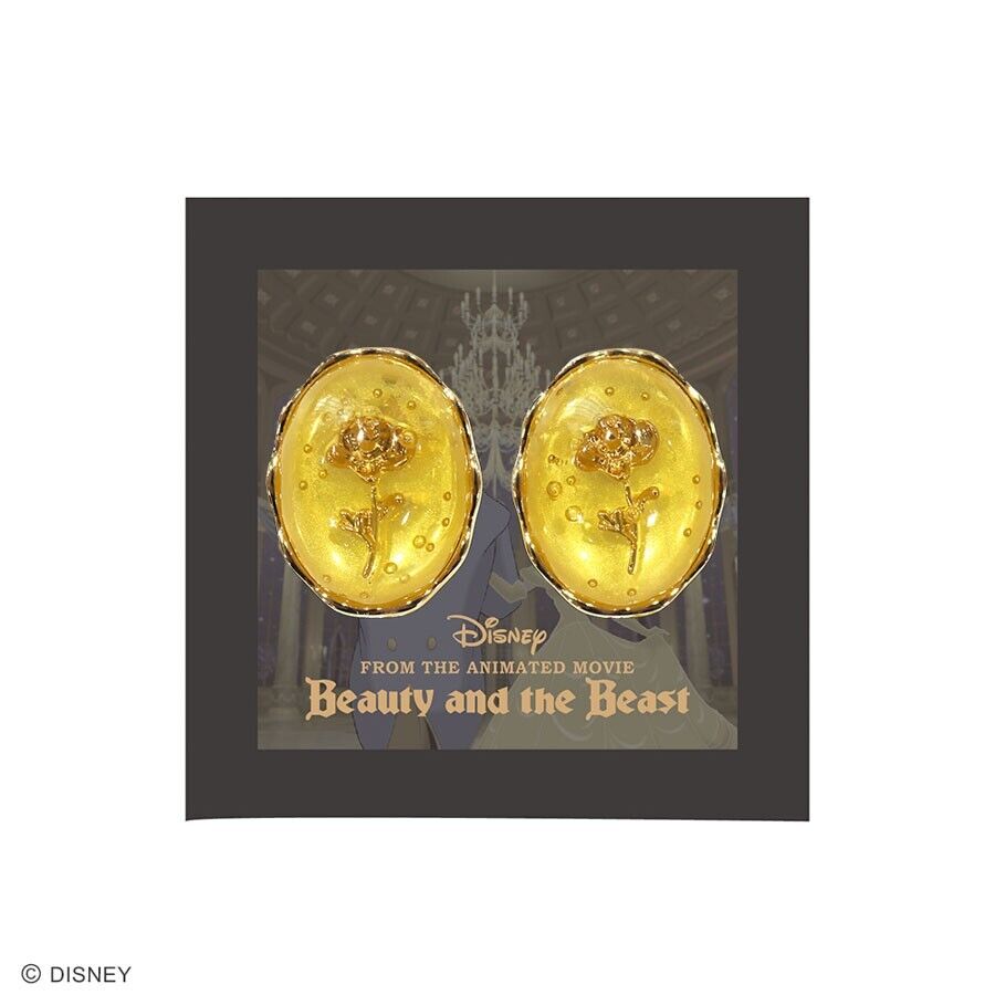 Japan Tokyo Disney ACCOMMODE Clear Dome Earrings Beauty and The Beast Gold