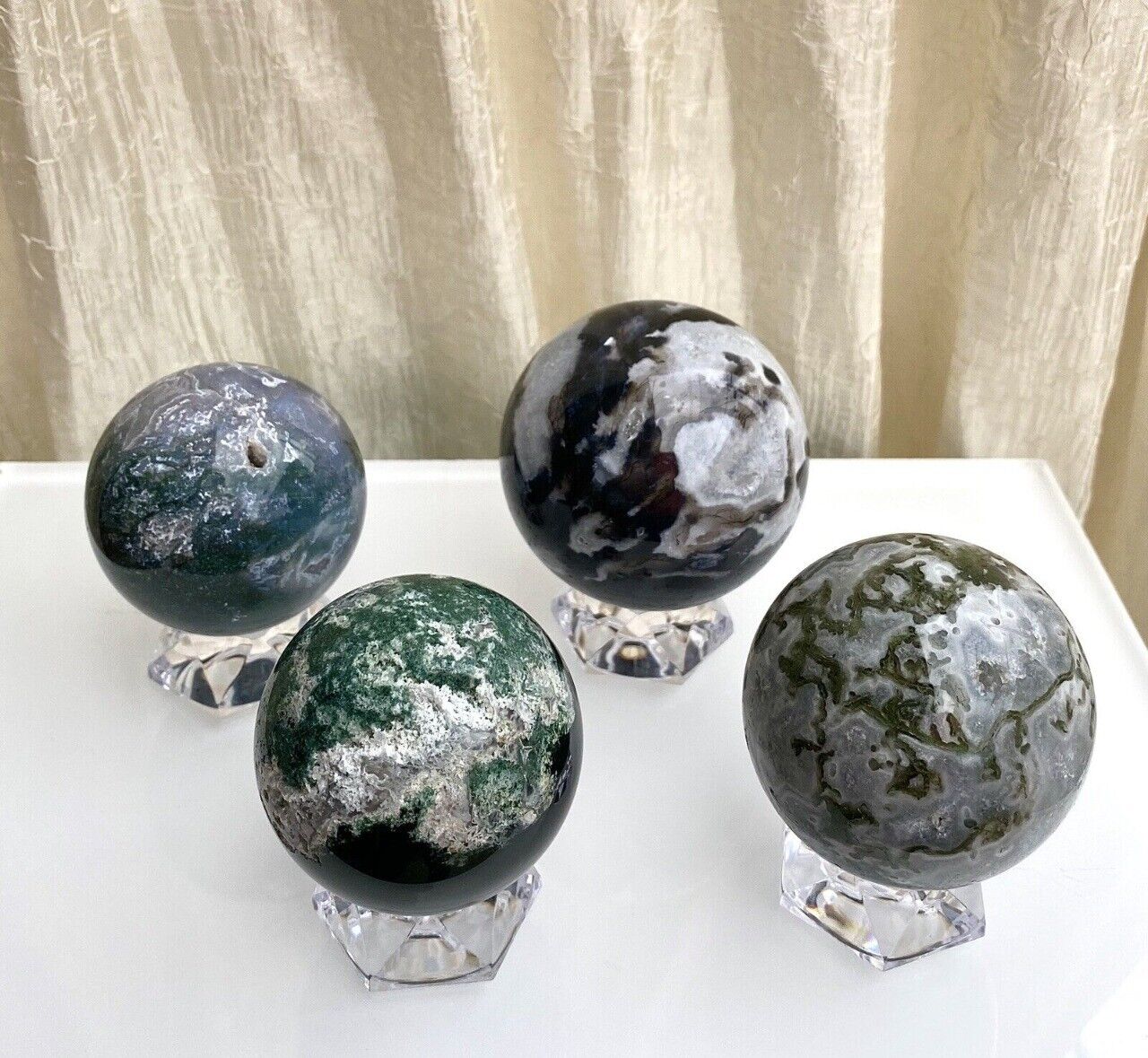 Wholesale Lot 3-4 Pcs 3-4.5 Lbs Natural Moss Agate Spheres Crystal Ball