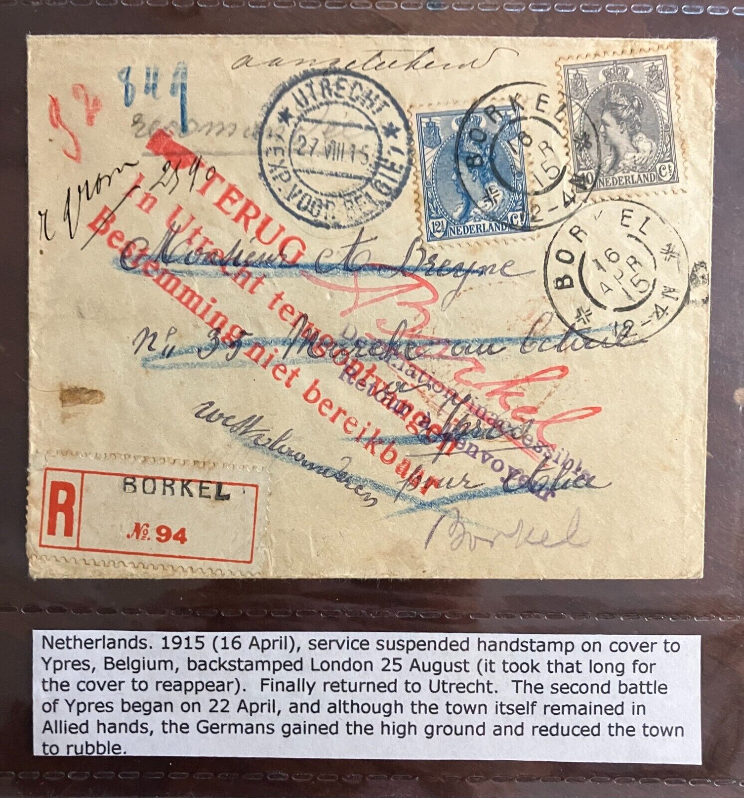 WW1 Postal Cover Ypres Belgium
