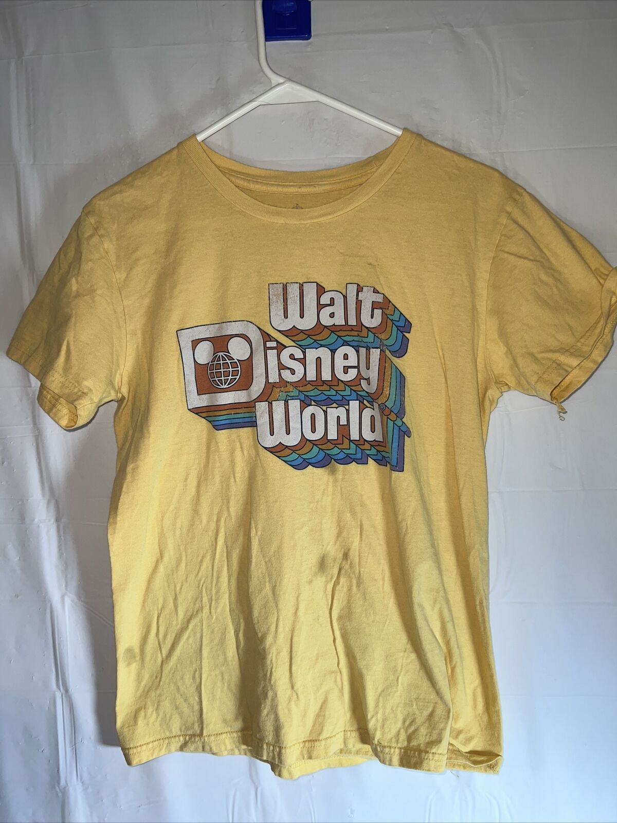 Vintage Walt Disney World 70's Throwback Logo Design Yellow (Has Stains)