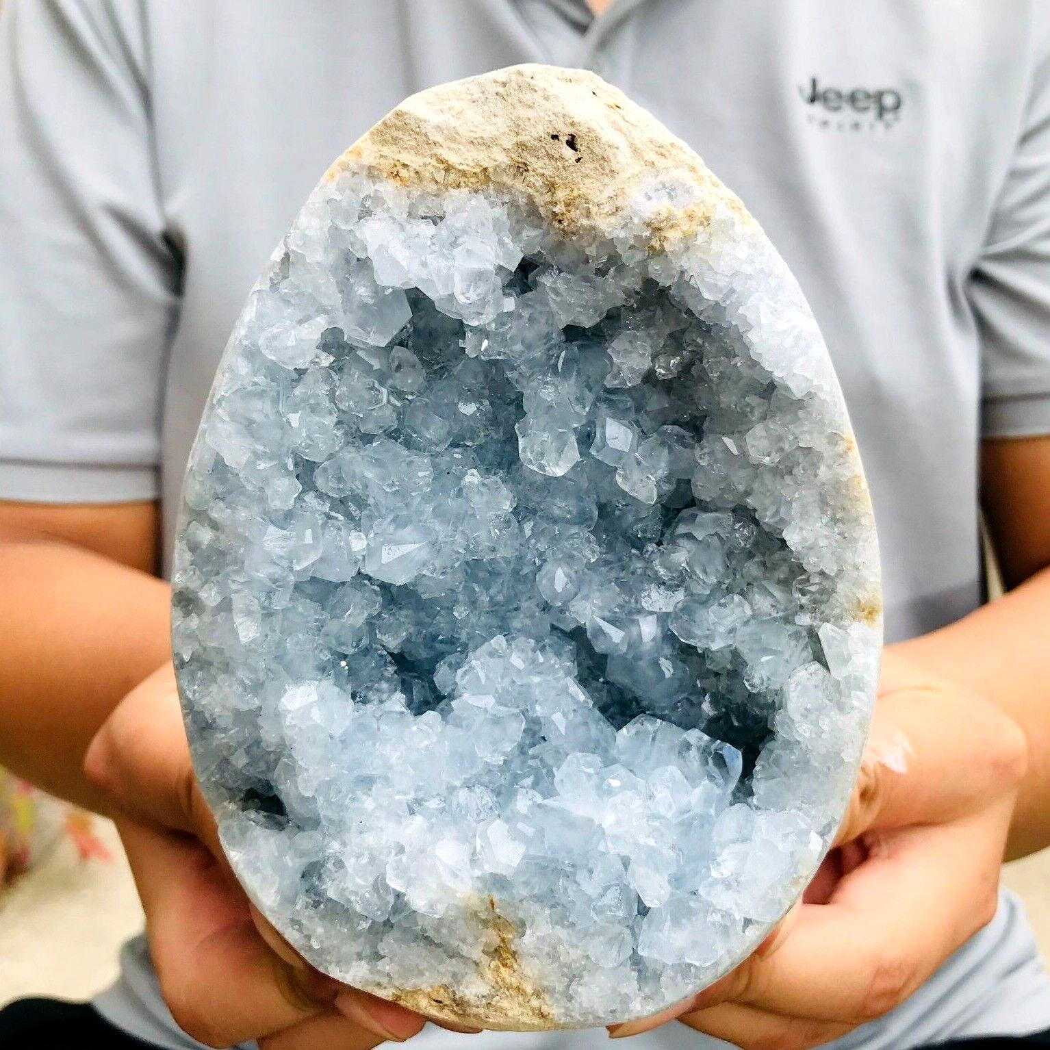 1895g Large Natural Blue Celestite Quartz Crystal Egg Geode Specimen Healing