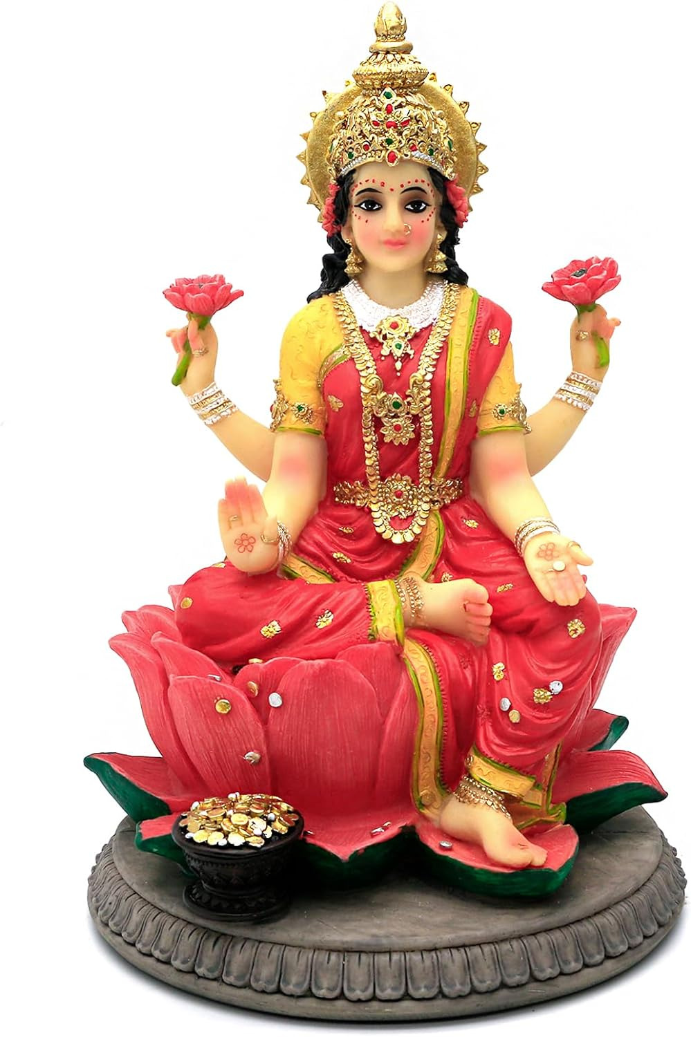 Indian Gift Goddess Laxmi Statue - 8.9”H Hindu Idol Lakshmi Sculpture Diwali Gif