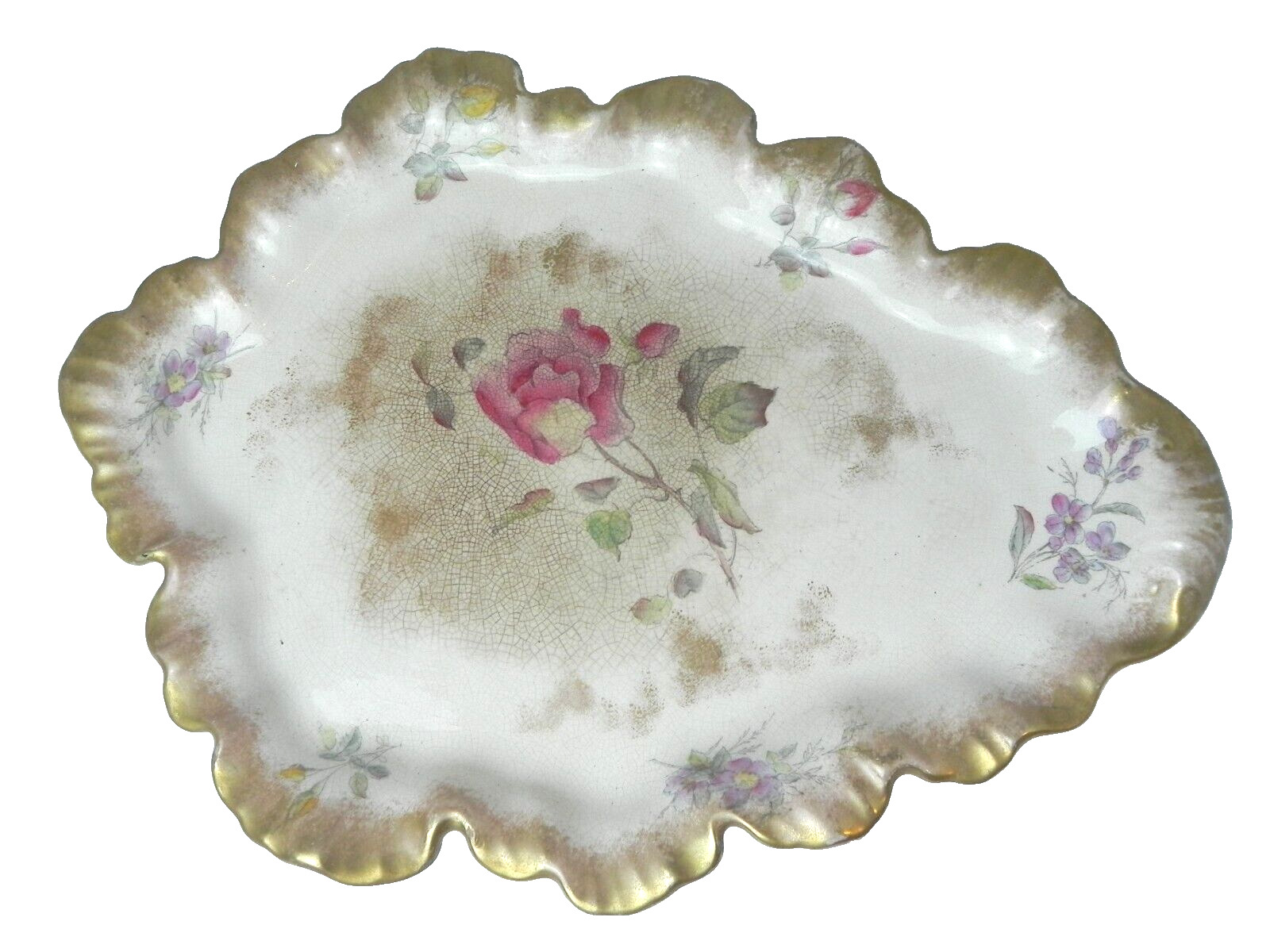 Antique Devon Roses Hand Painted Porcelain Trinket Tray Cheese Plate Stamped
