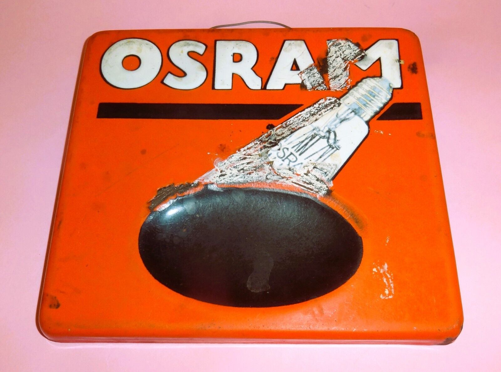 Vtg RARE OSRAM LAMPS LIGHT BULB METAL ENAMEL EMBOSSED PLAQUE SIGN GERMANY 1940s