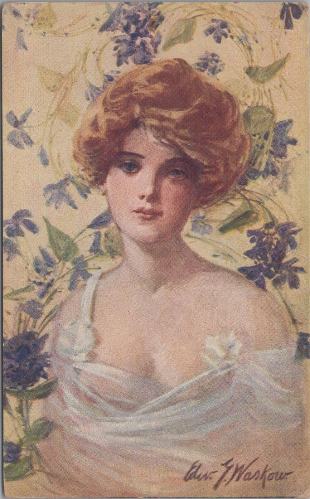 Artist Signed Postcard Beautiful Woman Edw Waskow 1910