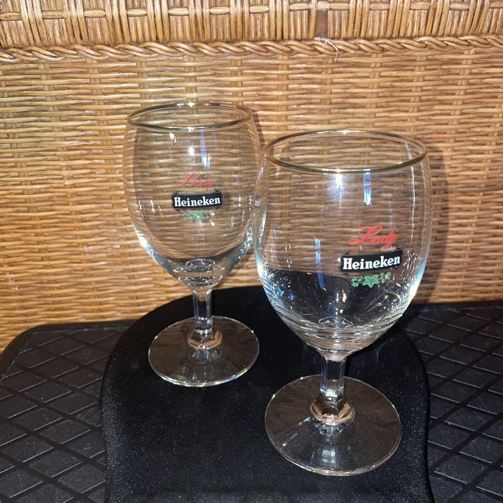 Lot 2 Rare Vintage 1965 Lady Heineken Beer Wine Glasses 6 1/2”