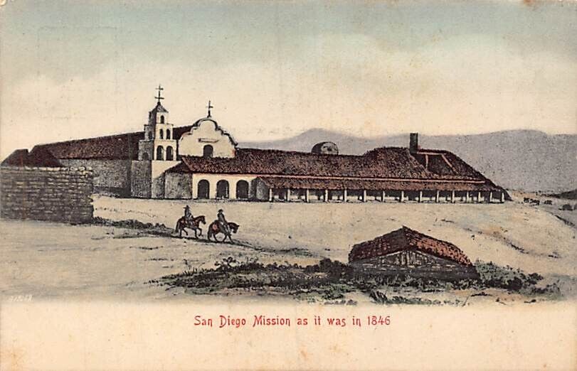 Postcard CA: San Diego Mission as it was in 1846, DB, Vintage 1910's, Tinted