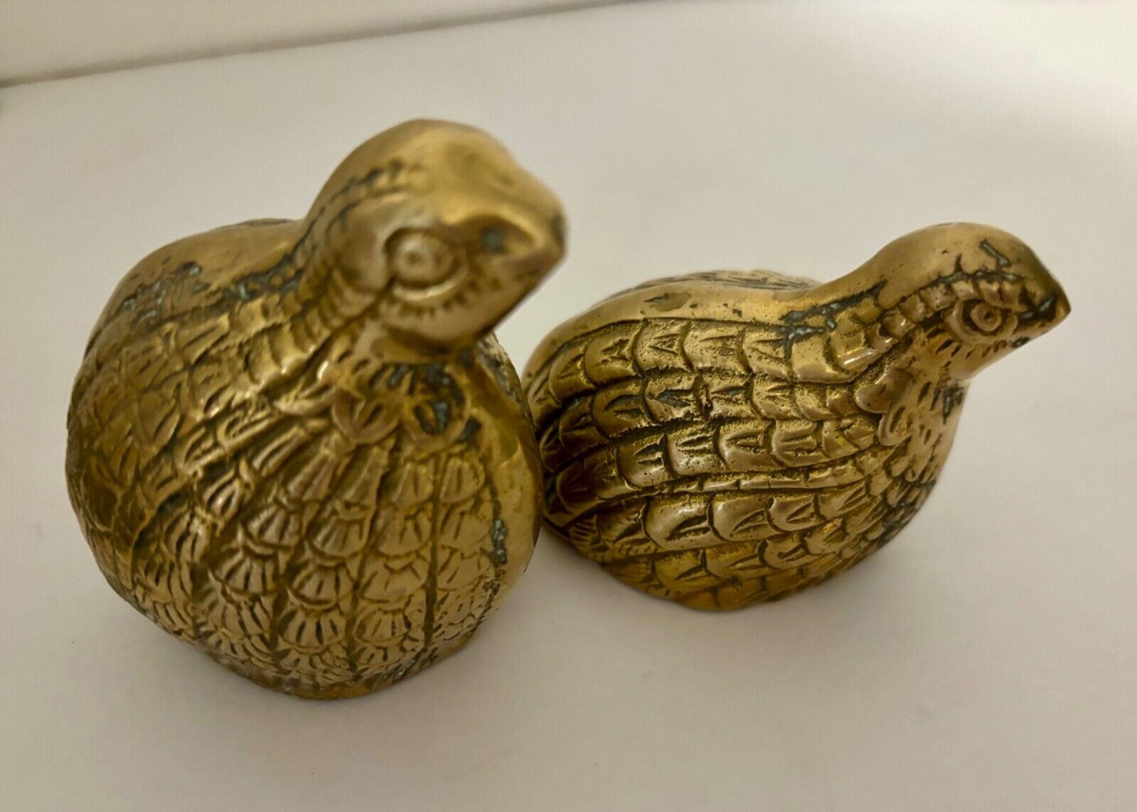 VTG Brass Quail Bird Partridge Heavy Figurines MCM, Set of 2