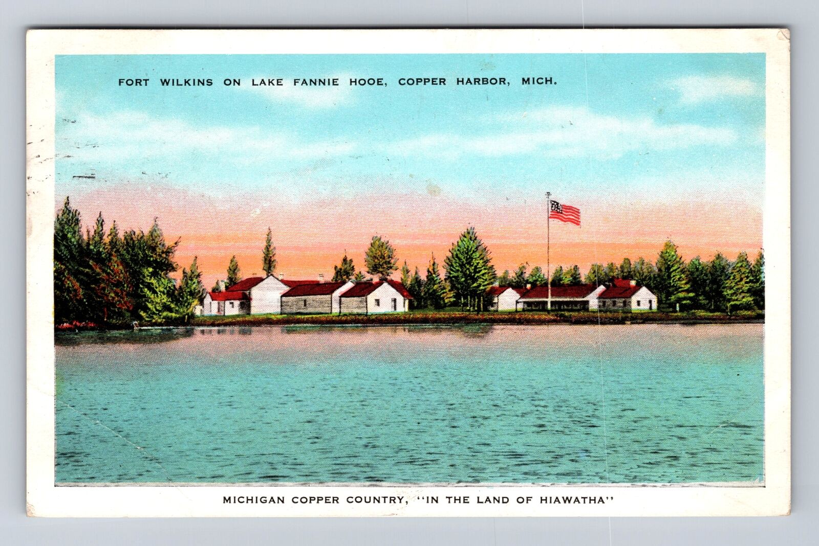 Copper Harbor MI-Michigan, Fort Wilkins, Lake Fannie Hooe Vintage c1933 Postcard