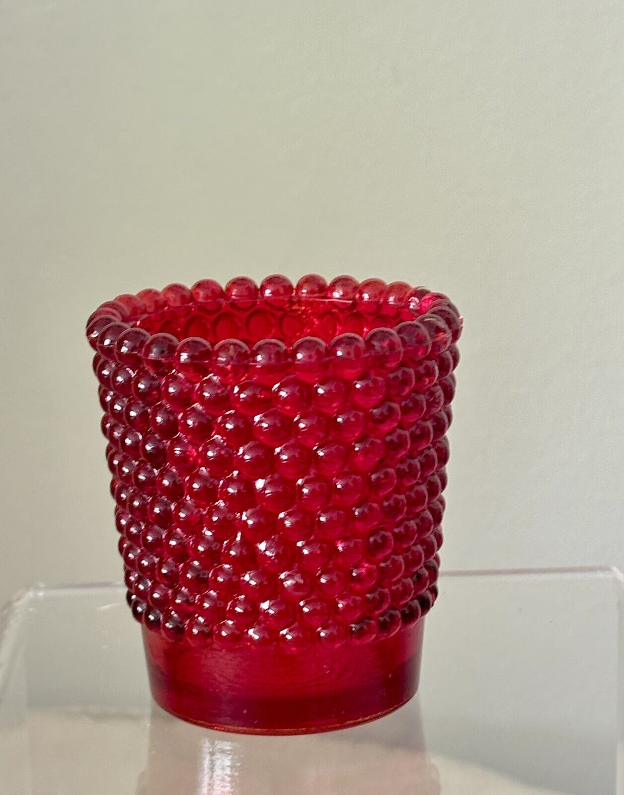 Vintage Ruby Red Hobnail Glass Bubble Rim Votive Candle Holder * See Descrip.