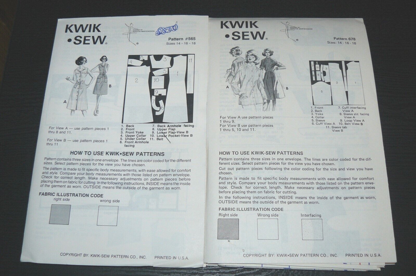 Lot of 2 Vintage Kwik Sew Patterns 565 585 Misses Sizes 14-16-18 Uncut Dresses..