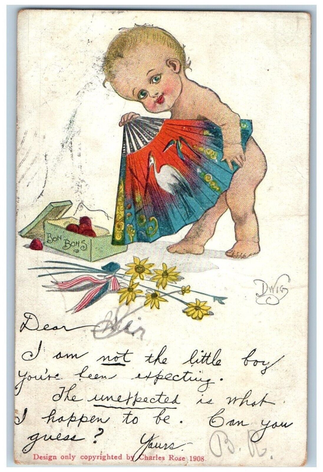 Dwig Artist Signed Postcard Japanese Fan Chocolates Meridian Mississippi MS 1909