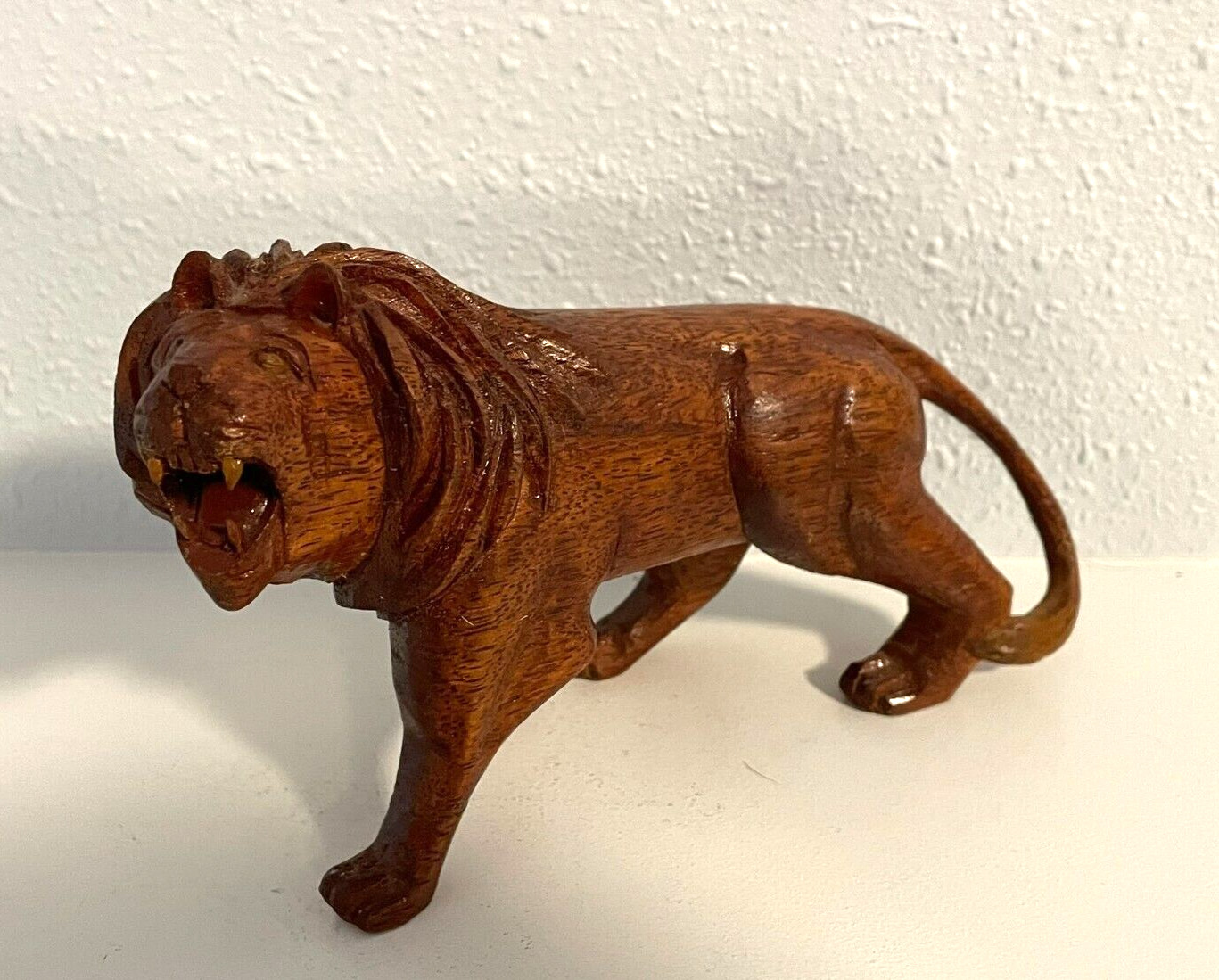 Vintage Hand-Carved Wooden Lion Sculpture Figure 6.5\