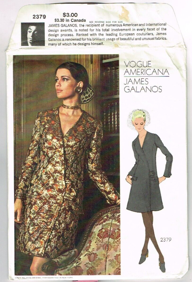 James Galanos Vogue Americana 2379 Wrap Dress Pattern SZ 12 1970\'s Vintage Uncut