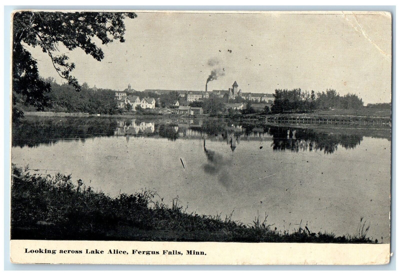 1917 Looking Across Lake Alice Scene Fergus Falls Minnesota MN Posted Postcard
