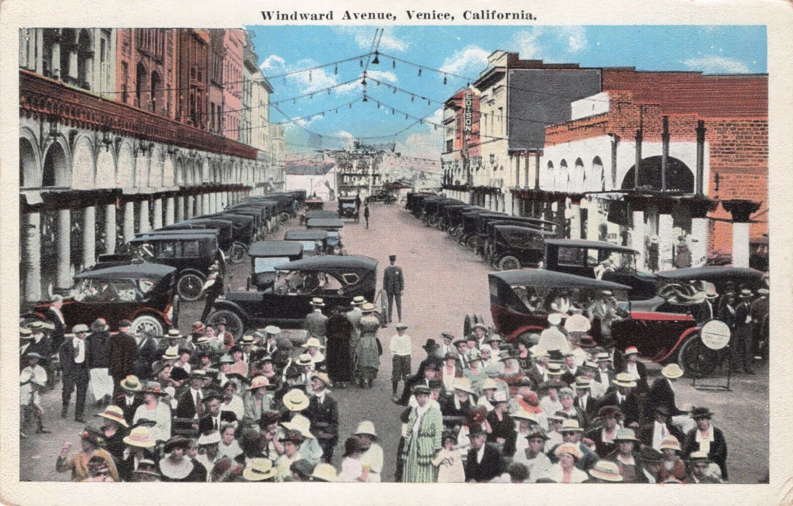 Postcard Venice California Windward Ave  Venetian Arcade old cars 1920s  527