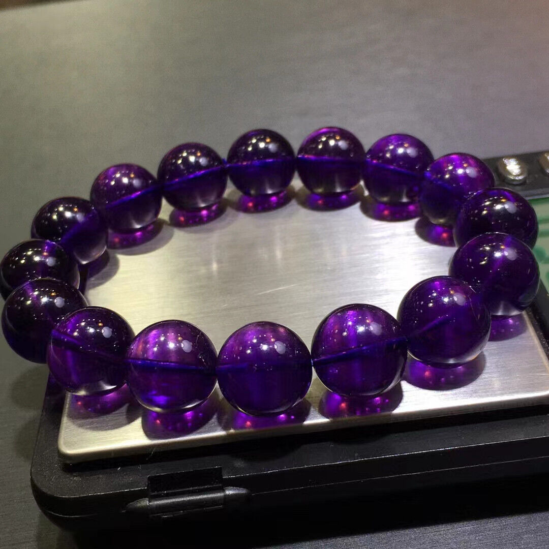 13mm Genuine Natural Purple Amethyst Crystal Beads Bracelet