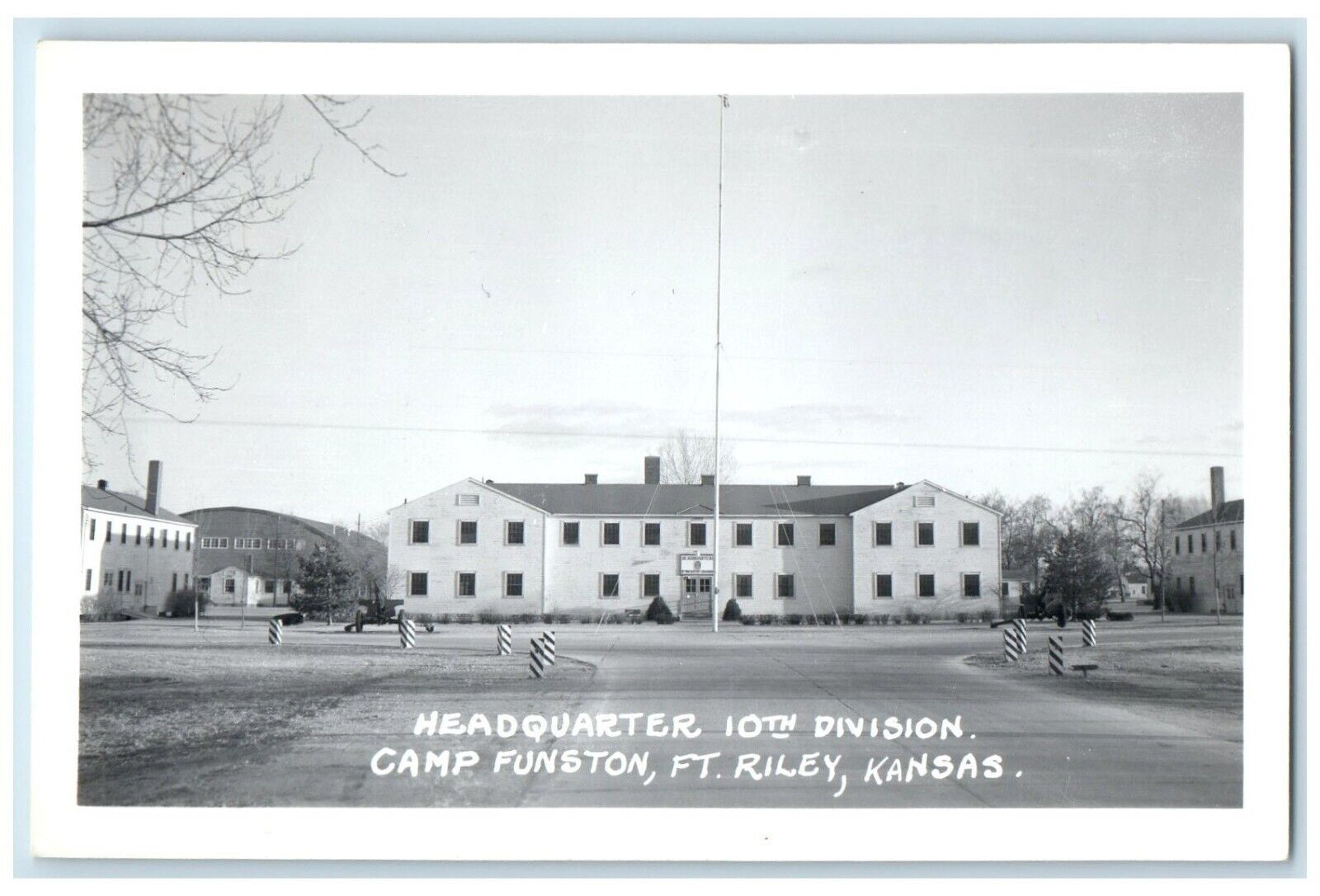 c1940\'s Headquarters 10th Division Camp Funston Ft. Riley KS RPPC Photo Postcard