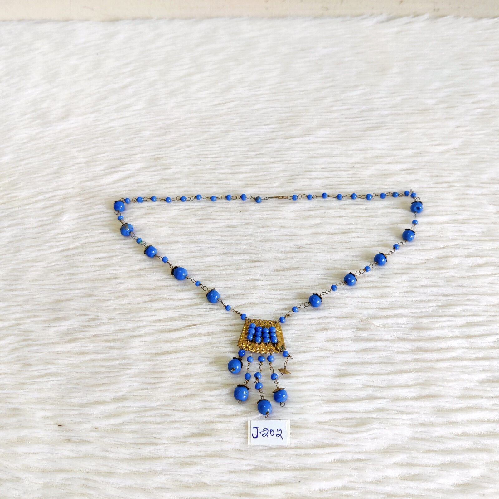 Antique Blue Beads Tribal Wearing Rosary Jewelry Decorative Old Collectible J202