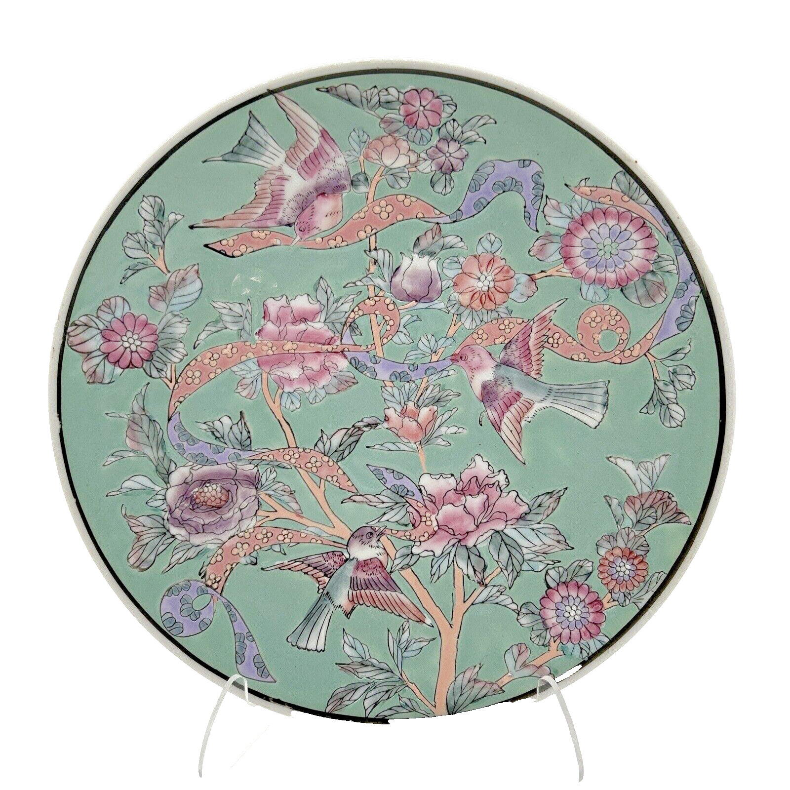 Vintage Chinese Chinoiserie Plate Made in Macau Famille Rose Decorative 10