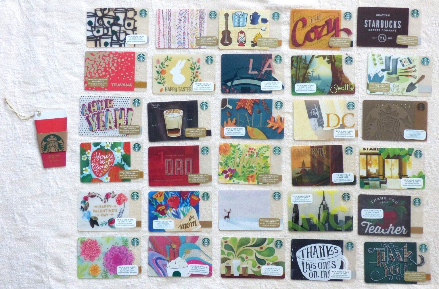 2015 Starbucks Gift Card LOT of 31 Collectible - No Value - ALL PLASTIC & Diff