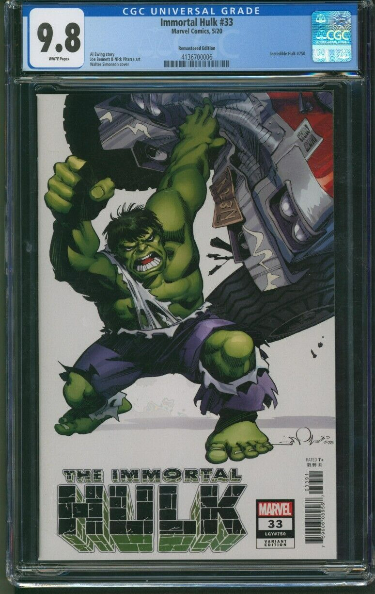 Immortal Hulk #33 1:100 Hidden Gem Remastered Simonson Variant CGC 9.8