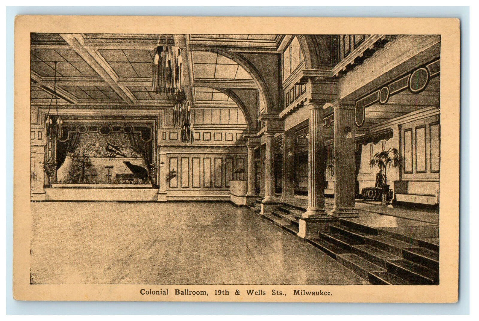 c1920s Colonial Ballroom 19th & Wells Street Milwaukee Wisconsin WI Postcard
