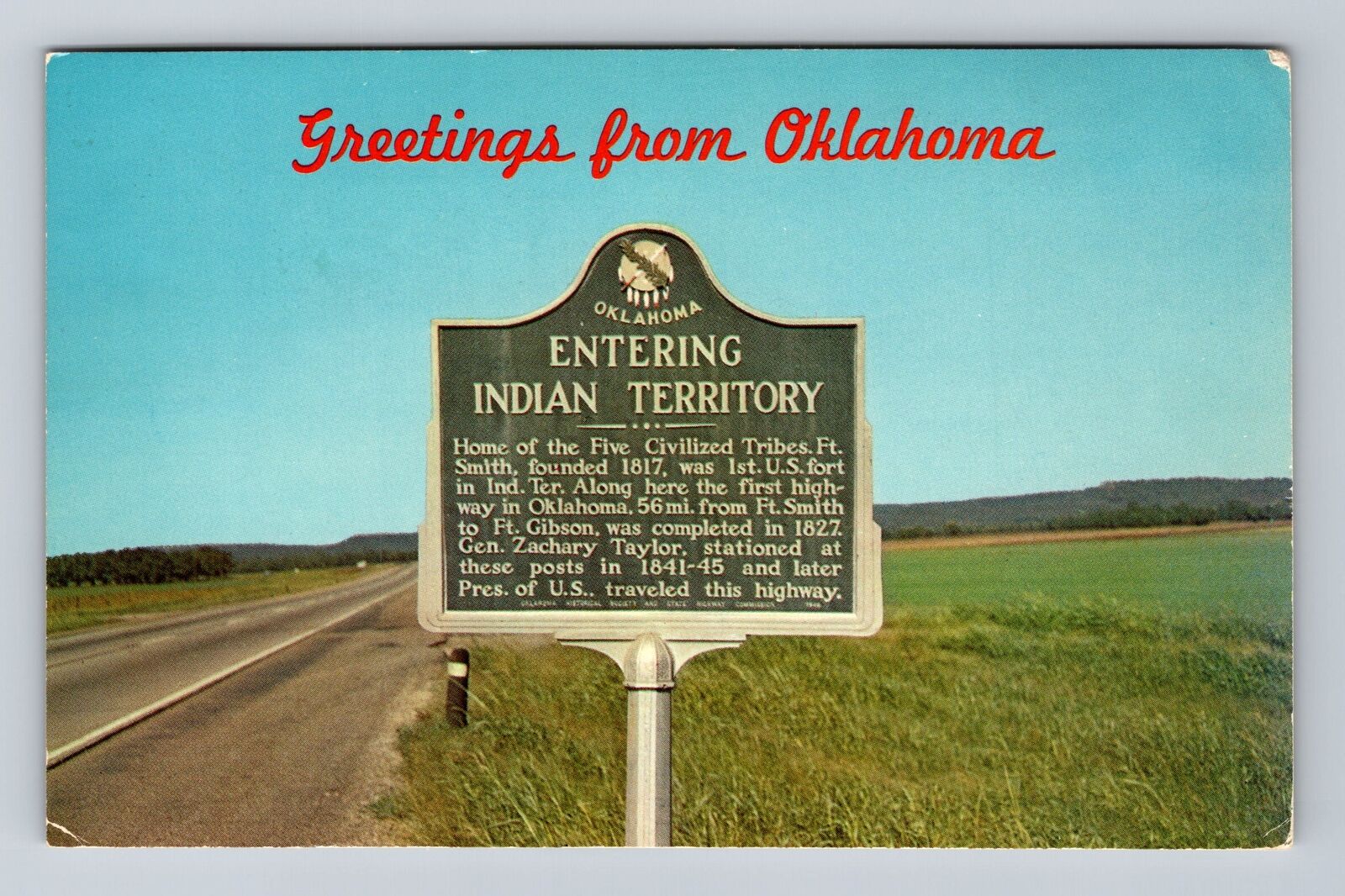 OK-Oklahoma, Scenic Greetings, Point of Interest Sign, Vintage Postcard