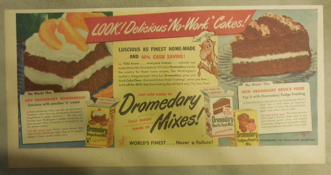 Dromedary Baking Ad: Dromedary Cake Mix  from 1948 Size: 7.5 x 15 inches