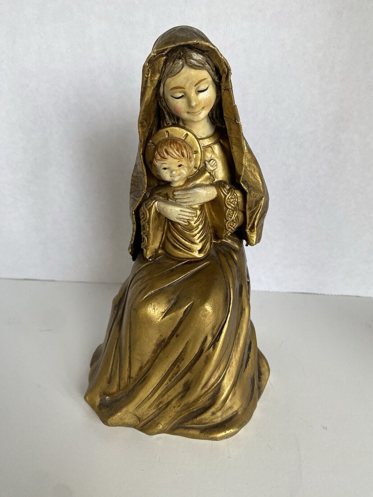 VTG Schmid Bros Gold  Virgin Mary Madonna Christmas Paper Mache Figurine Japan