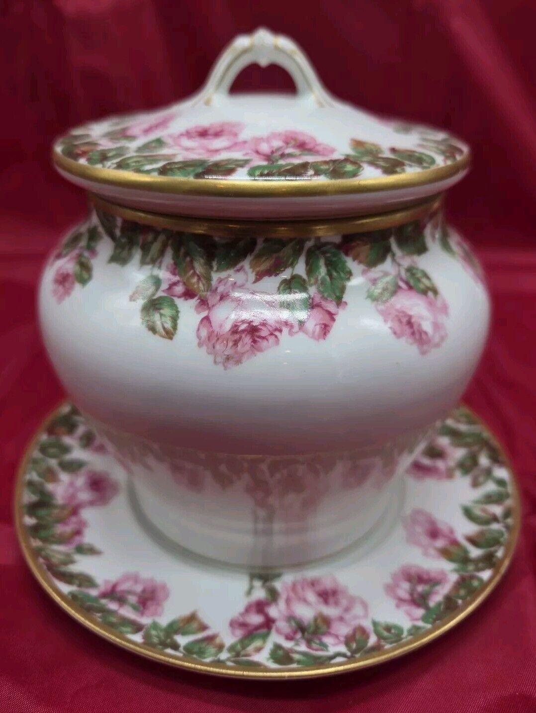 Victorian French Haviland Limoges Pink Roses Porcelain Condensed Milk Container