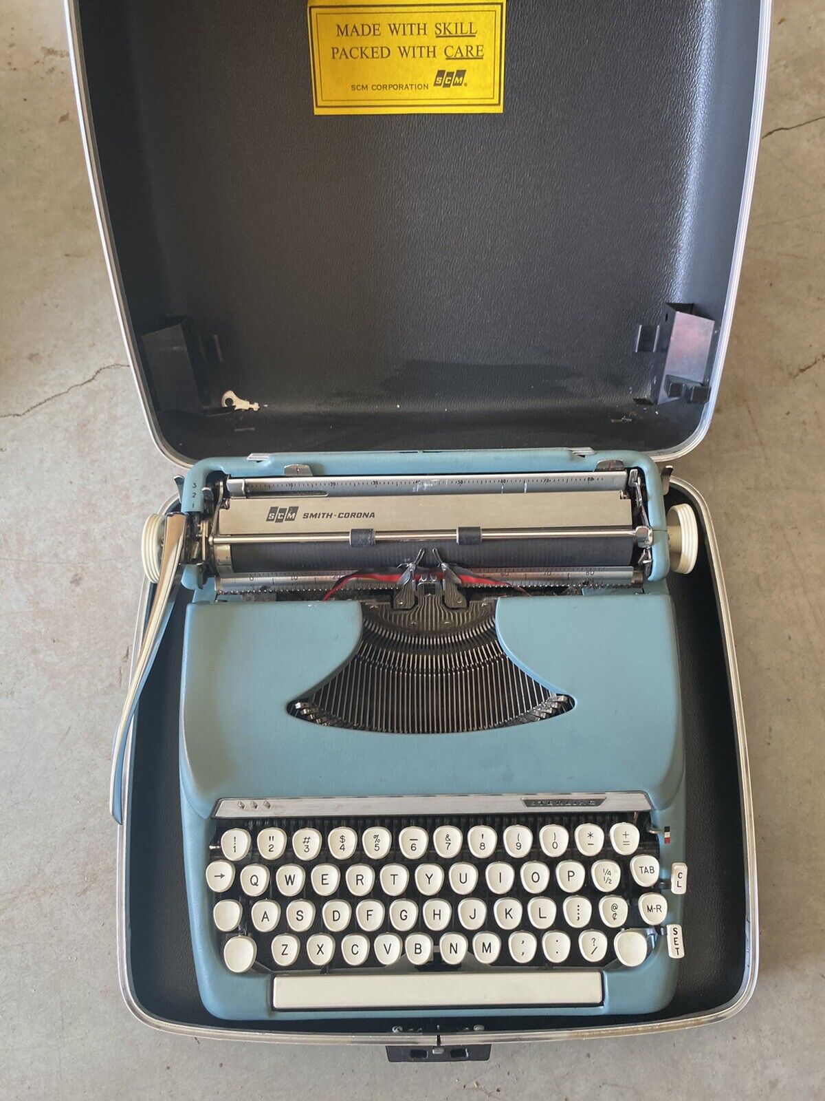 Vintage Smith Corona Super Sterling Portable Blue Typewriter With Case 1960's