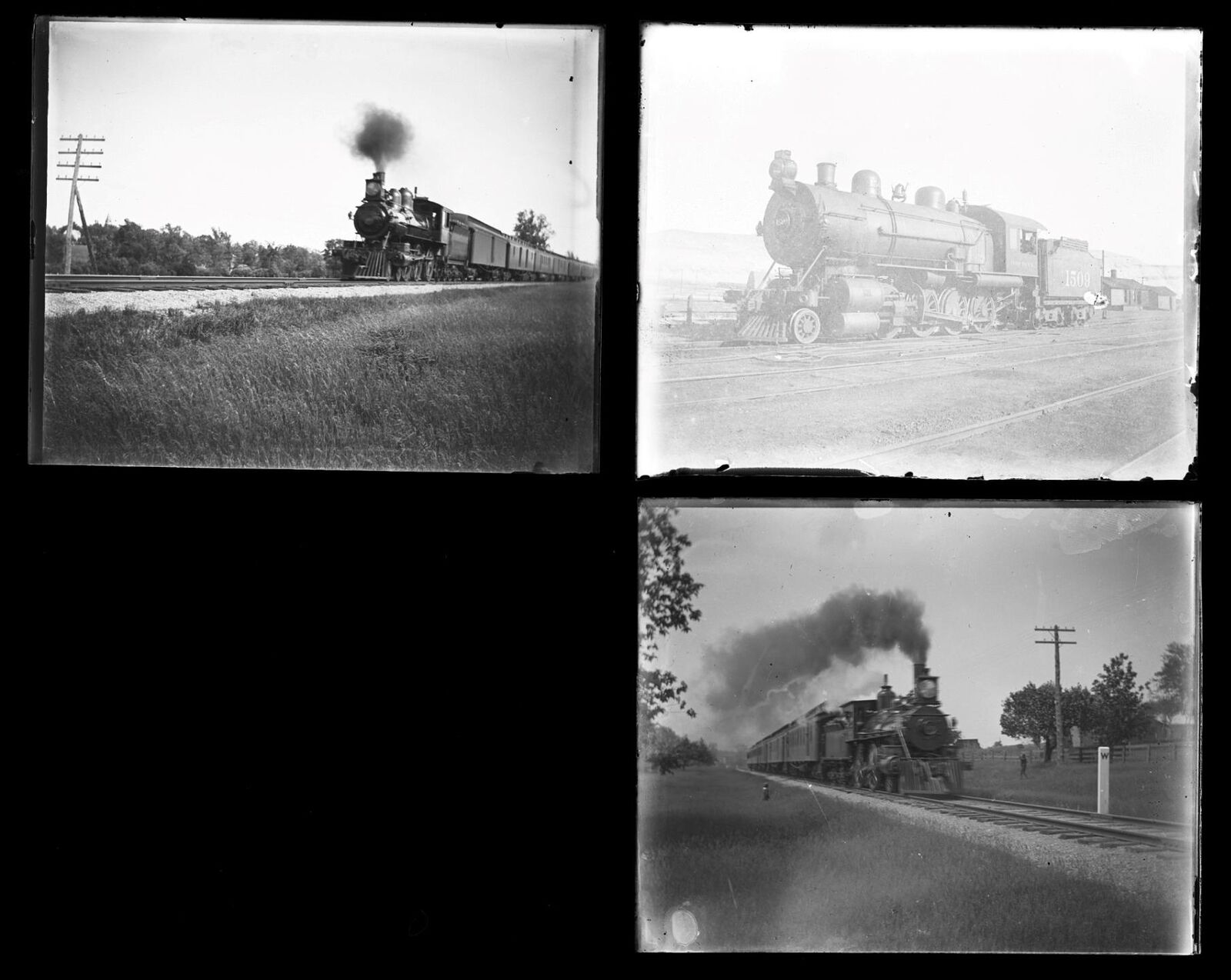 (3x) c. 1910's Trains Glass Plate Negatives